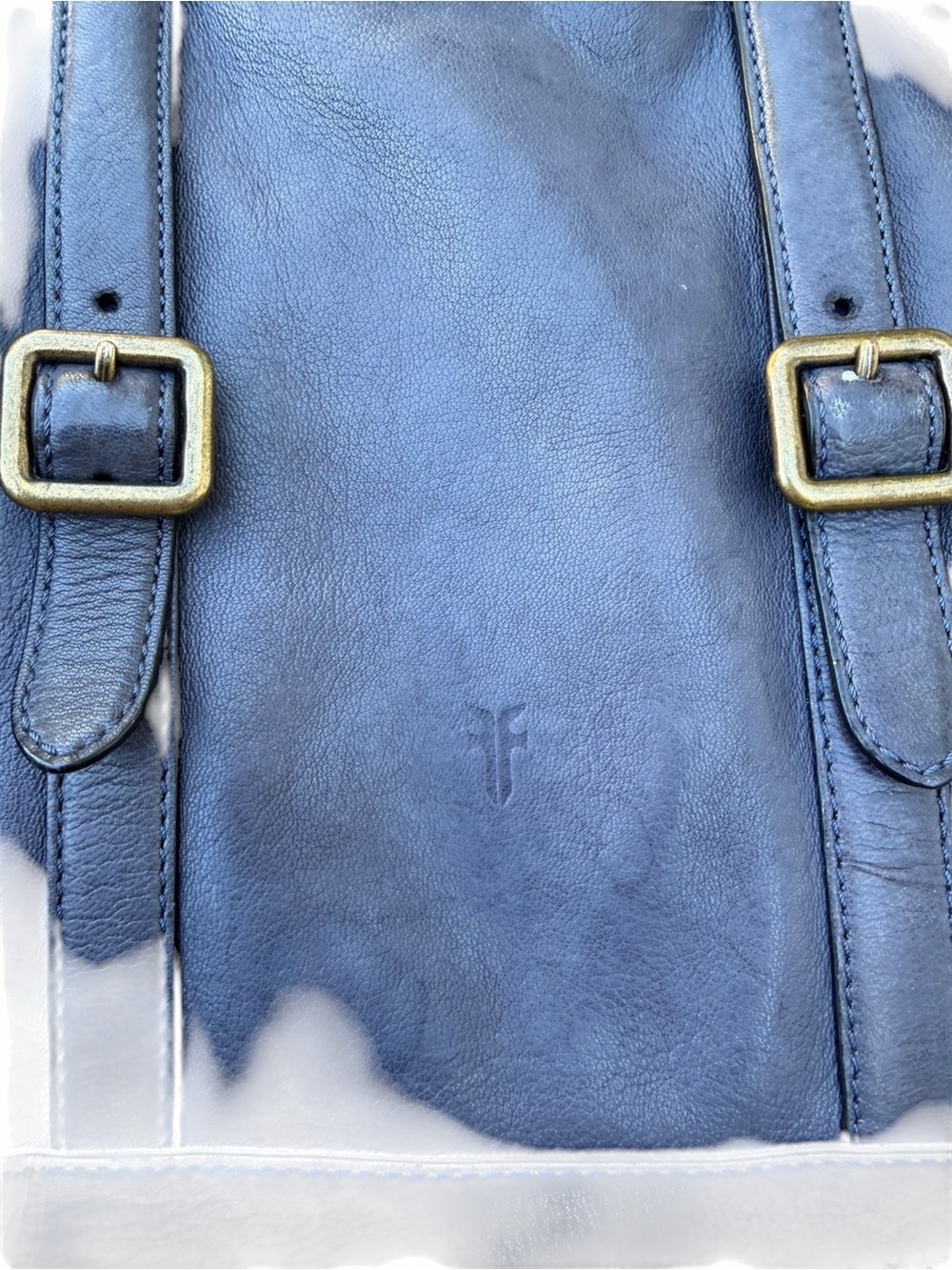 Frye Blue Leather Tote with Gold-Tone Hardware - Picture 4 of 11